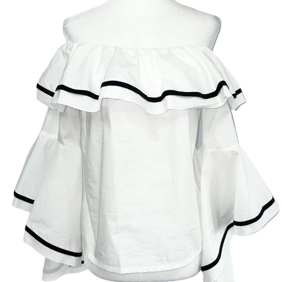 New Central Park West Flared Sleeve Off The Shoulder Top White Black Size Small - Picture 1 of 14
